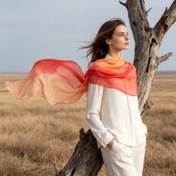 Luxury 96% Silk Gradual Color Painted Scarf Wrap | Summer Lightweight Long Shawl | Elegant Womens Gradient Poncho for Office &amp; Travel Cover Image