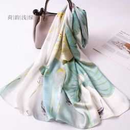 Luxury Real Silk Scarf Womens Fashion Wrap, Vibrant Flower Print Pashmina, UV Blocking Cover-Up for All Seasons, Office Commute Essential Cover Image