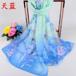 Printed Chiffon Long Scarf, Lightweight Long Shawl, Printed Headscarf Cover Image