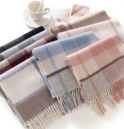 100% Cashmere Plaid Scarf, Winter Warm Cold-Proof Shawl, Fashionable Plaid Pattern Cashmere Scarves Cover Image