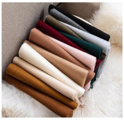 100% Cashmere Solid Color Scarf, Premium Fringed Warm Shawl, Minimalist Versatile Cold-Proof Scarf Cover Image